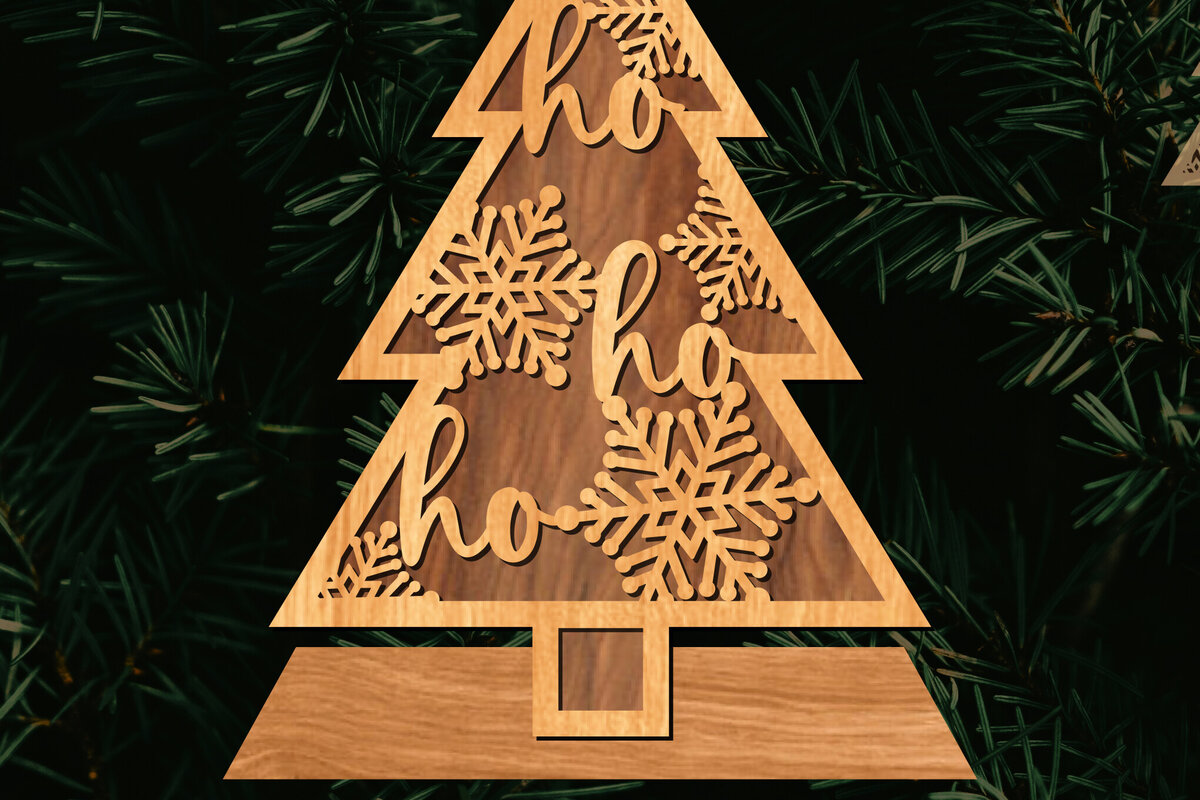 Intra απο ξύλο plywood 3mm-4mm πάχος - Στάση κοπής με λέιζερ Χριστουγεννιάτικα δέντρα  Δίασταση 20x20 cm INTRAFABR-108225719