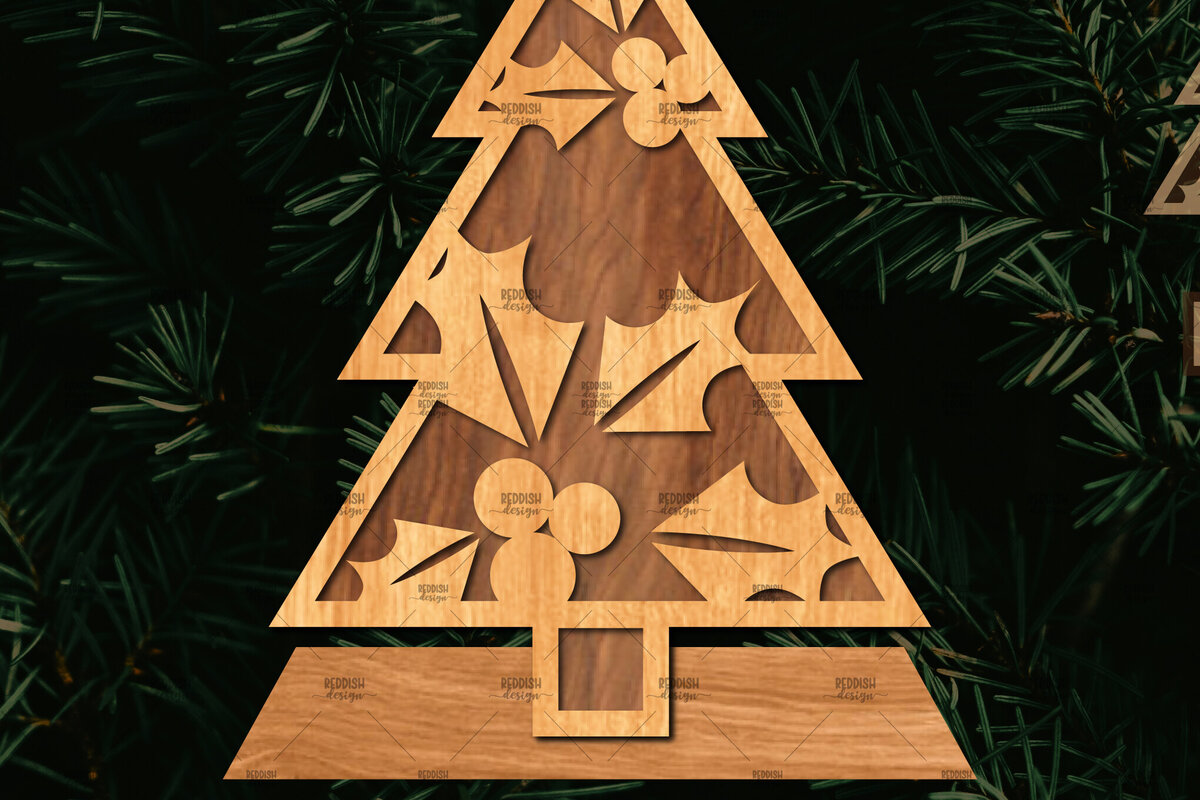 Intra απο ξύλο plywood 3mm-4mm πάχος - Στάση κοπής με λέιζερ Χριστουγεννιάτικα δέντρα  Δίασταση 20x20 cm INTRAFABR-108225782