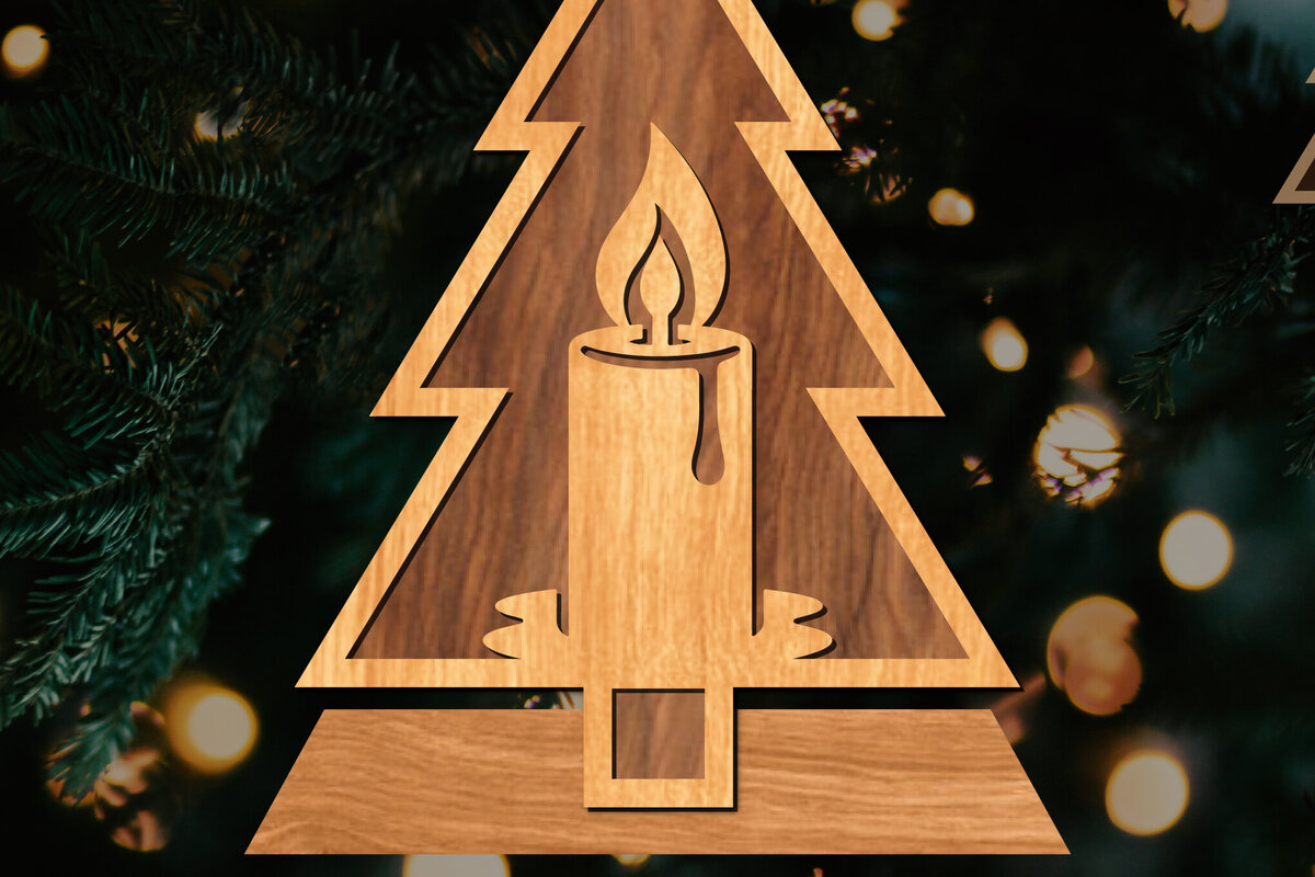 Intra απο ξύλο plywood 3mm-4mm πάχος - Στάση κοπής με λέιζερ Χριστουγεννιάτικα δέντρα  Δίασταση 20x20 cm INTRAFABR-108225791