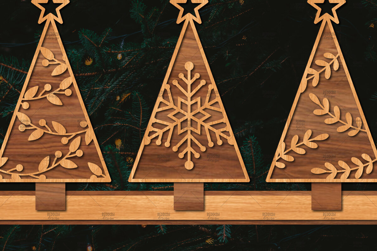Intra απο ξύλο plywood 3mm-4mm πάχος - Χριστουγεννιάτικα δέντρα με λέιζερ  Δίασταση 20x20 cm INTRAFABR-105815788