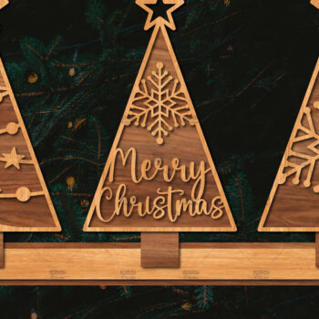 Intra απο ξύλο plywood 3mm-4mm πάχος - Χριστουγεννιάτικα δέντρα με λέιζερ  Δίασταση 20x20 cm INTRAFABR-105815875 - Image 1