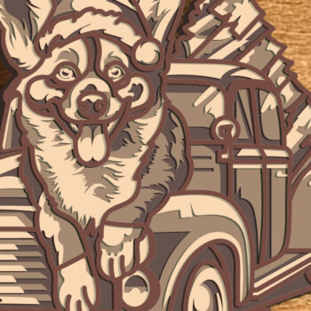 Intra απο ξύλο plywood 3mm-4mm πάχος - Christmas Truck Multilayer /Corgi Dog Δίασταση 15x15 cm INTRAFABR-76545753 - Image 1