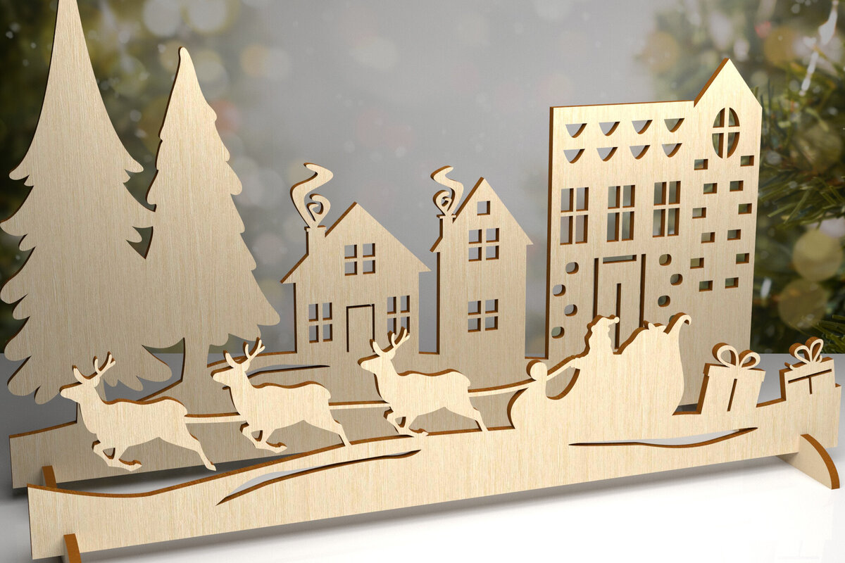 Intra απο ξύλο plywood 3mm-4mm πάχος - Χριστουγεννιάτικου χωριού. 3D διακόσμηση Δίασταση 15x15 cm INTRAFABR-80232083