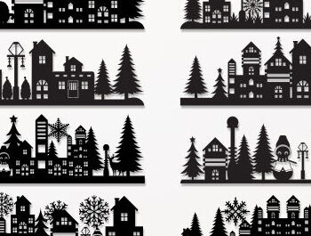 Intra απο ξύλο plywood 3mm-4mm πάχος - Πακέτο χριστουγεννιάτικου χωριού Paper Cut  Δίασταση 15x15 cm INTRAFABR-81337705 - Image 1