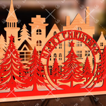 Intra απο ξύλο plywood 3mm-4mm πάχος - Χριστουγεννιάτικο χωριό Scene Laser Cut  Δίασταση 15x15 cm INTRAFABR-106822854 - Image 2