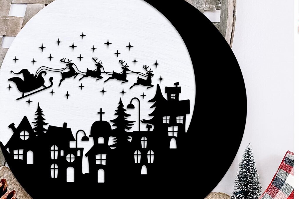 Intra απο ξύλο plywood 3mm-4mm πάχος - Christmas Village , Xmas Town DXF Δίασταση 15x15 cm INTRAFABR-110175646