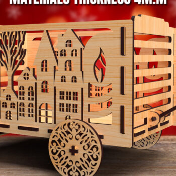 Intra απο ξύλο plywood 3mm-4mm πάχος - Christmas Wagon  Laser Cut 01 Δίασταση 15x15 cm INTRAFABR-85649056 - Image 1
