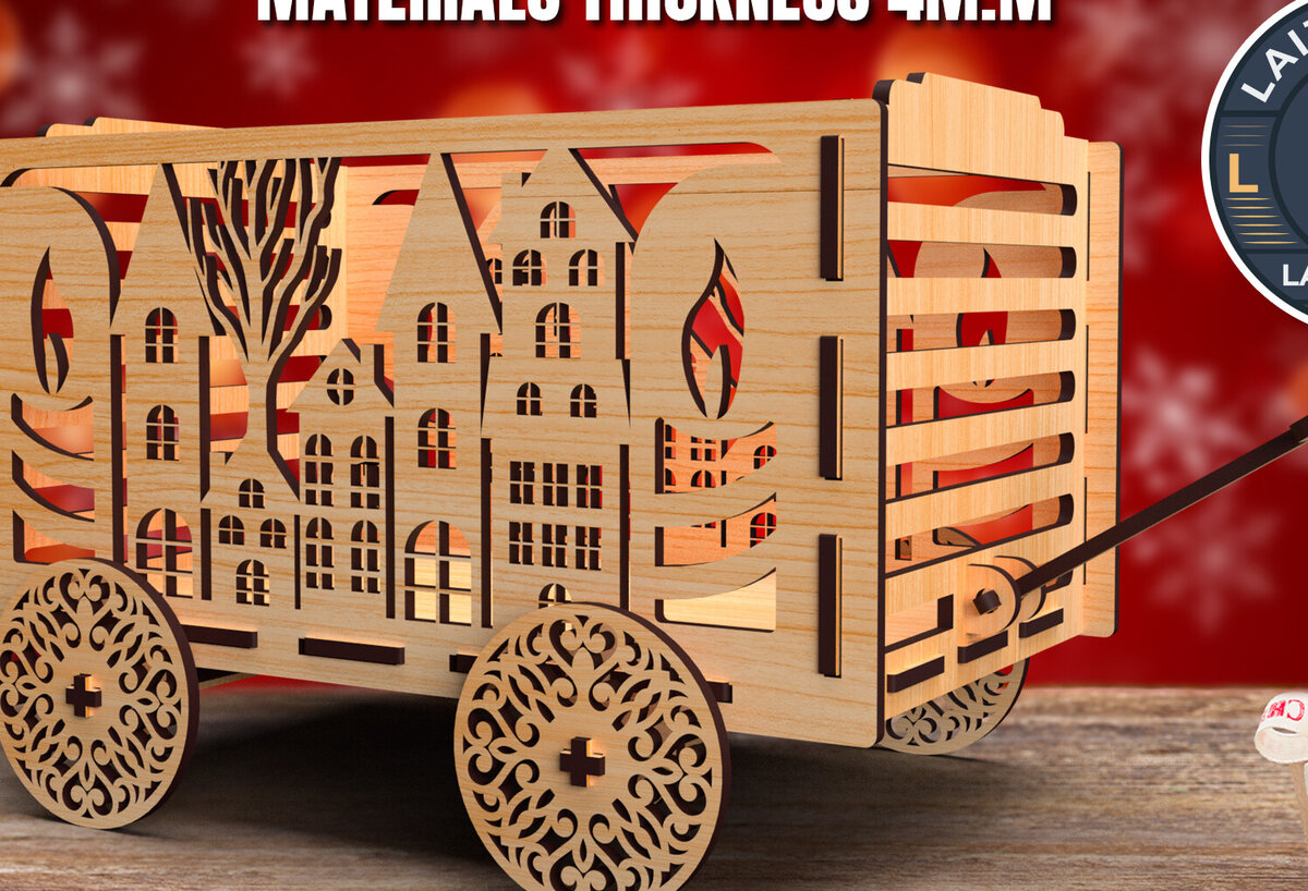 Intra απο ξύλο plywood 3mm-4mm πάχος - Christmas Wagon  Laser Cut 01 Δίασταση 15x15 cm INTRAFABR-85649056