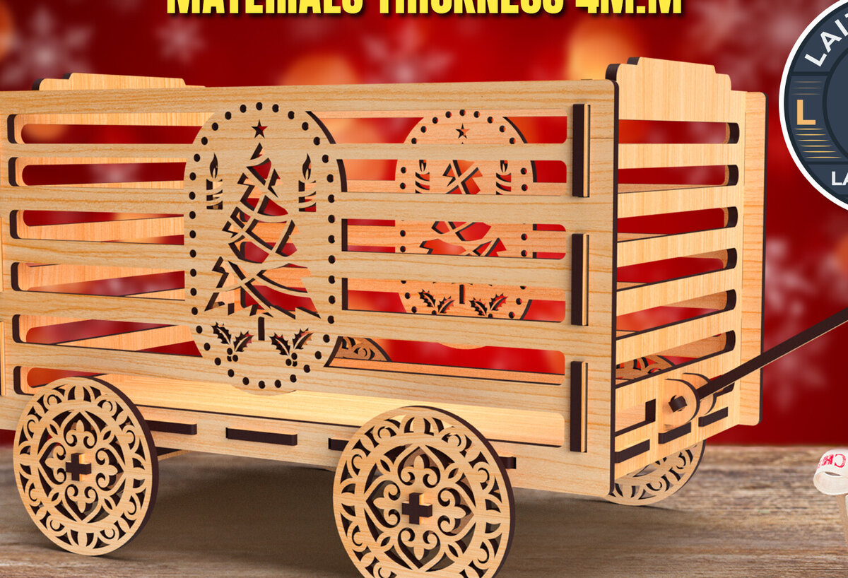 Intra απο ξύλο plywood 3mm-4mm πάχος - Christmas Wagon  Laser Cut 01 Δίασταση 15x15 cm INTRAFABR-85649052