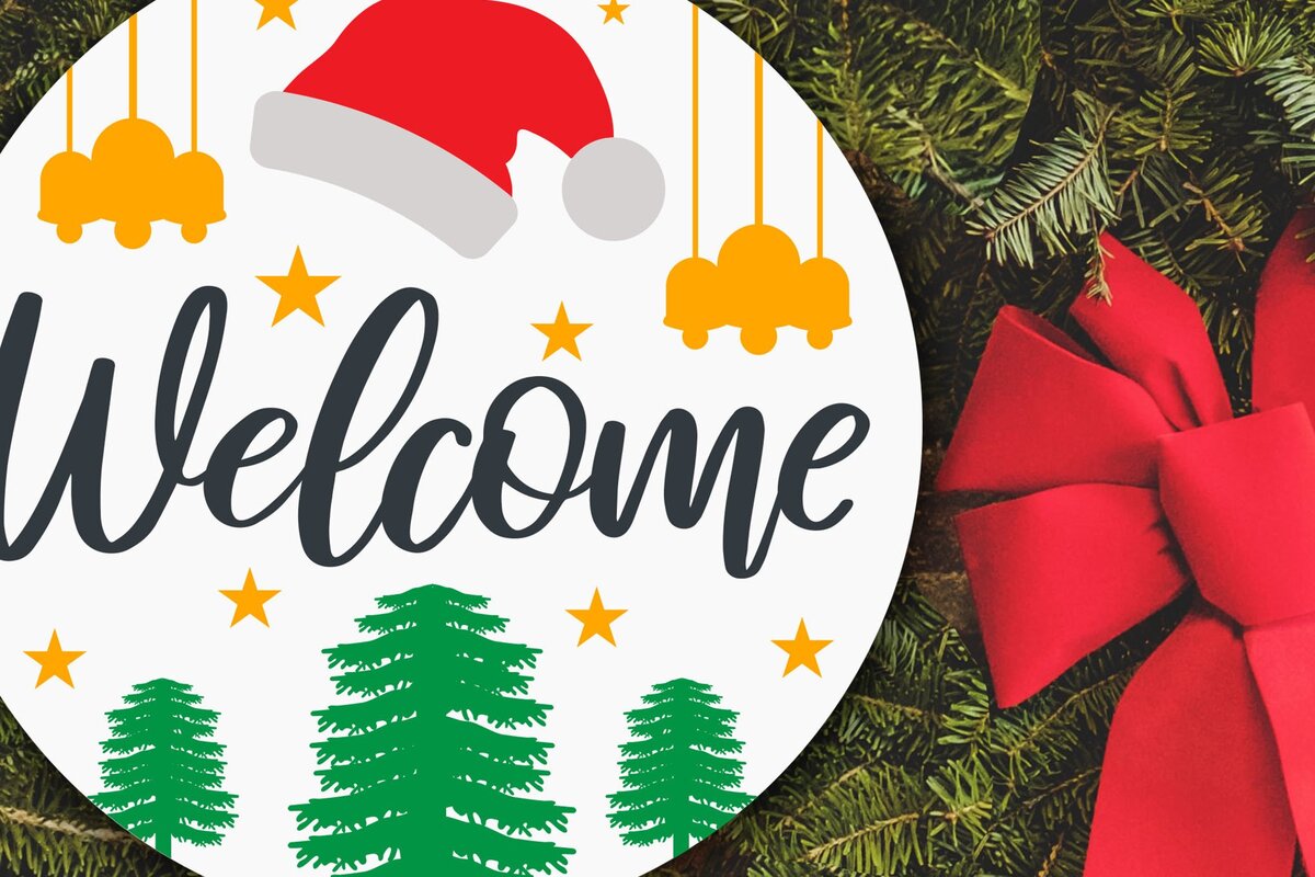 Intra απο ξύλο plywood 3mm-4mm πάχος - Στρογγυλή πινακίδα καλωσορίσματος Χριστουγέννων κοπής με λέιζερ Δίασταση 12x12 cm INTRAFABR-39163930