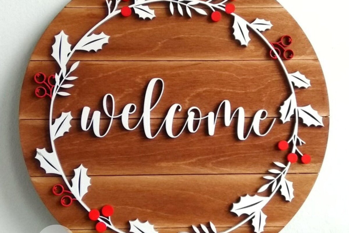 Intra απο ξύλο plywood 3mm-4mm πάχος - Χριστουγεννιάτικο σημάδι καλωσορίσματος Δίασταση 15x15 cm INTRAFABR-33199925