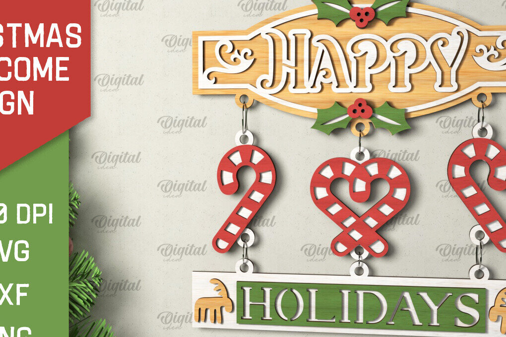 Intra απο ξύλο plywood 3mm-4mm πάχος - Σχέδιο κοπής με λέιζερ χριστουγεννιάτικο σημάδι καλωσορίσματος Δίασταση 15x15 cm INTRAFABR-106608491