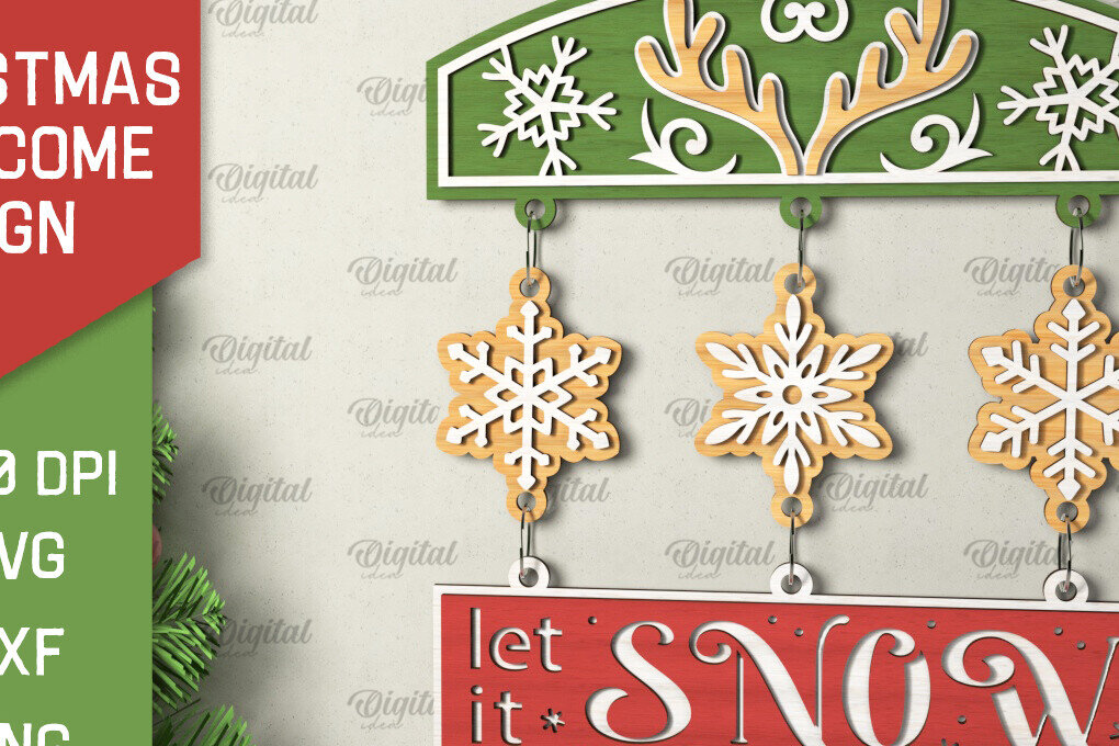 Intra απο ξύλο plywood 3mm-4mm πάχος - Σχέδιο κοπής με λέιζερ χριστουγεννιάτικο σημάδι καλωσορίσματος Δίασταση 15x15 cm INTRAFABR-106607964