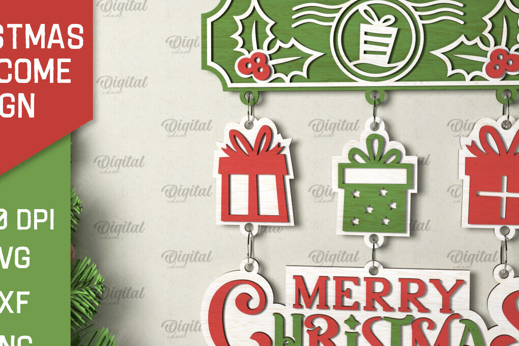 Intra απο ξύλο plywood 3mm-4mm πάχος - Σχέδιο κοπής με λέιζερ χριστουγεννιάτικο σημάδι καλωσορίσματος Δίασταση 15x15 cm INTRAFABR-106607337