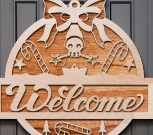 Intra απο ξύλο plywood 3mm-4mm πάχος - Χριστουγεννιάτικο σημάδι καλωσορίσματος Laser Cut  Δίασταση 15x15 cm INTRAFABR-76206813