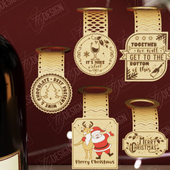 Intra απο ξύλο plywood 3mm-4mm πάχος - Πακέτο ετικέτας χριστουγεννιάτικου μπουκαλιού κρασιού | CNC Δίασταση 15x15 cm INTRAFABR-111361082 - Image 1