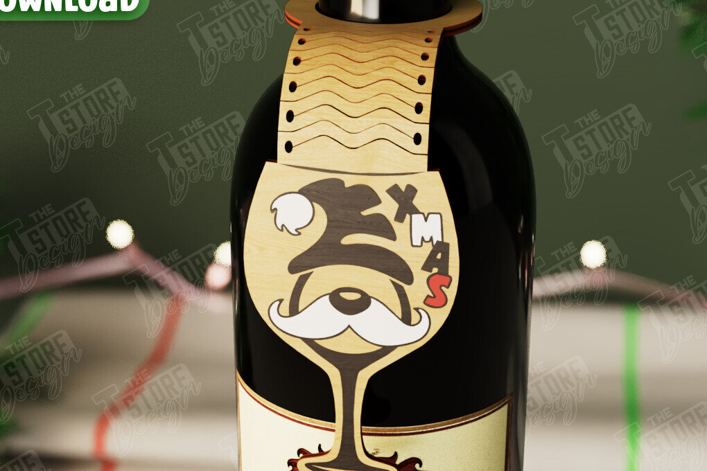 Intra απο ξύλο plywood 3mm-4mm πάχος - Χριστουγεννιάτικο μπουκάλι κρασιού Ετικέτα | Ετικέτα διακοπών Δίασταση 15x15 cm INTRAFABR-108586263