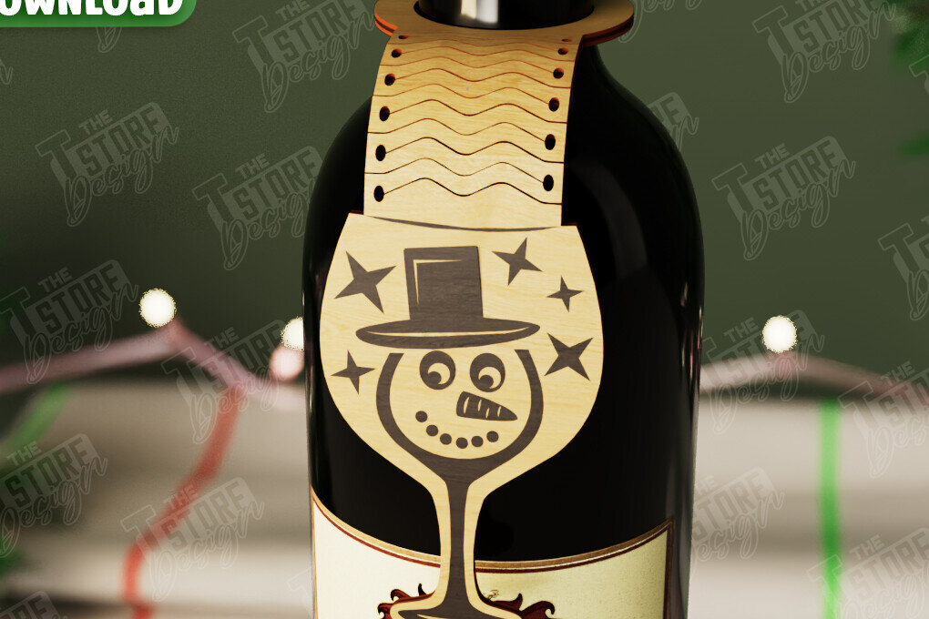 Intra απο ξύλο plywood 3mm-4mm πάχος - Χριστουγεννιάτικο μπουκάλι κρασιού Ετικέτα | Ετικέτα διακοπών Δίασταση 15x15 cm INTRAFABR-108586312