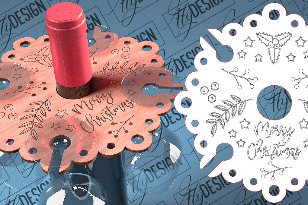 Intra απο ξύλο plywood 3mm-4mm πάχος - Christmas Wine Caddy Laser Cut  Δίασταση 15x15 cm INTRAFABR-79744819