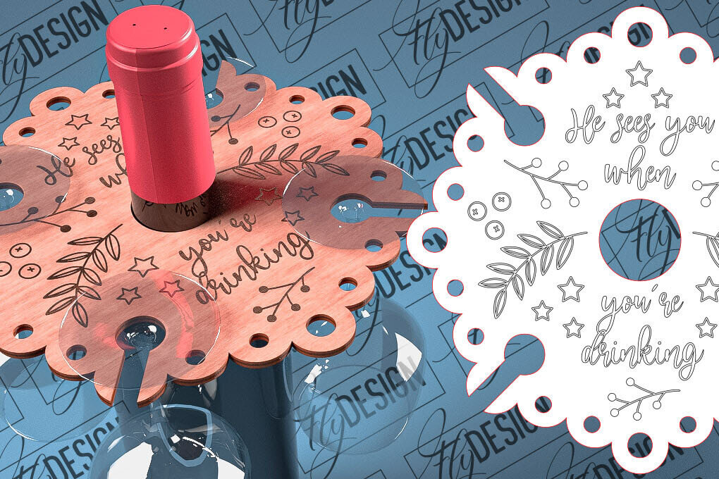 Intra απο ξύλο plywood 3mm-4mm πάχος - Christmas Wine Caddy Laser Cut  Δίασταση 15x15 cm INTRAFABR-79744853