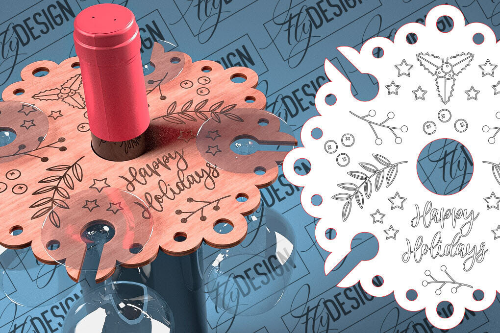 Intra απο ξύλο plywood 3mm-4mm πάχος - Christmas Wine Caddy Laser Cut  Δίασταση 15x15 cm INTRAFABR-79744930