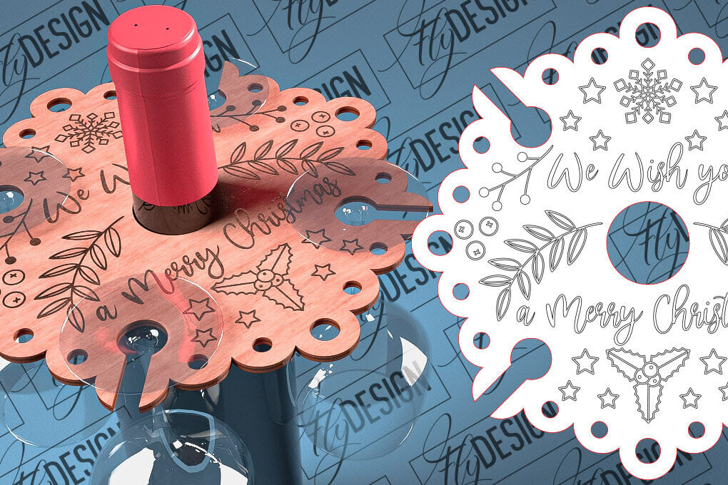 Intra απο ξύλο plywood 3mm-4mm πάχος - Christmas Wine Caddy Laser Cut  Δίασταση 15x15 cm INTRAFABR-79744950