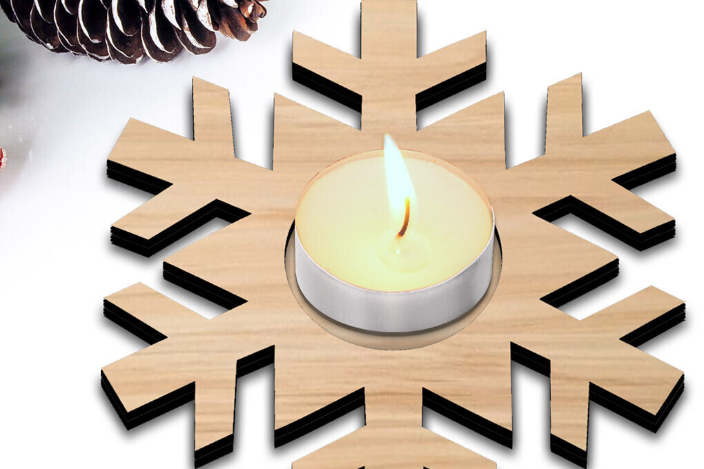 Intra απο ξύλο plywood 3mm-4mm πάχος - Κηροπήγιο Χριστουγεννιάτικου Χειμερινού Χιονονιφάδας Δίασταση 15x15 cm INTRAFABR-106948064