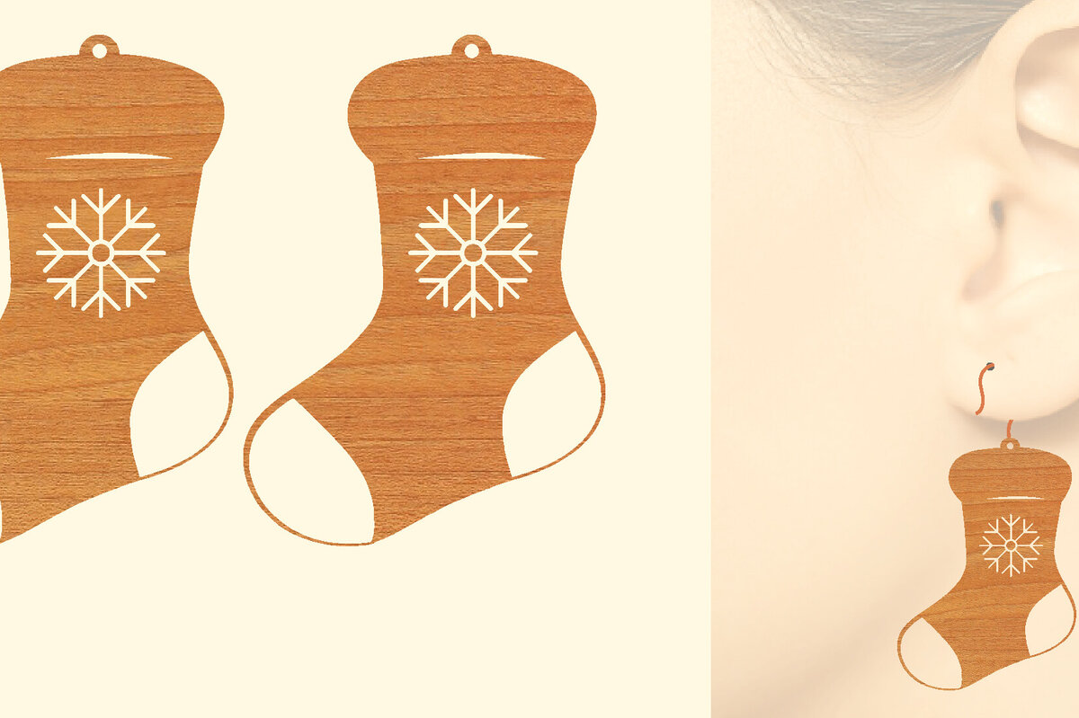 Intra απο ξύλο plywood 3mm-4mm πάχος - Χριστουγεννιάτικα Ξύλινα Σκουλαρίκια Laser Cut  Δίασταση 3x3 cm INTRAFABR-80079857