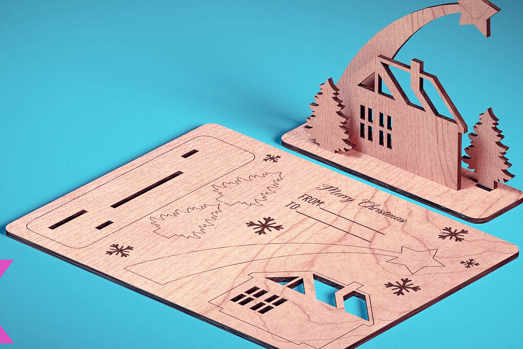 Intra απο ξύλο plywood 3mm-4mm πάχος - Χριστουγεννιάτικη Ξύλινη Κάρτα Laser Cut  | Δίασταση 15x15 cm INTRAFABR-72319874