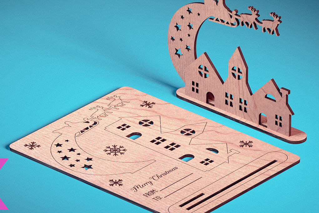 Intra απο ξύλο plywood 3mm-4mm πάχος - Χριστουγεννιάτικη Ξύλινη Κάρτα Laser Cut  | Δίασταση 15x15 cm INTRAFABR-72319599