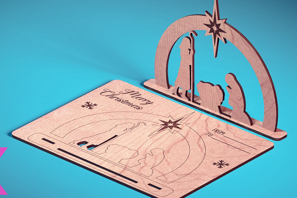 Intra απο ξύλο plywood 3mm-4mm πάχος - Χριστουγεννιάτικη Ξύλινη Κάρτα Laser Cut  | Δίασταση 15x15 cm INTRAFABR-72319771