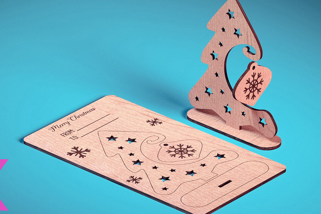 Intra απο ξύλο plywood 3mm-4mm πάχος - Χριστουγεννιάτικη Ξύλινη Κάρτα Laser Cut  | Δίασταση 15x15 cm INTRAFABR-72319794