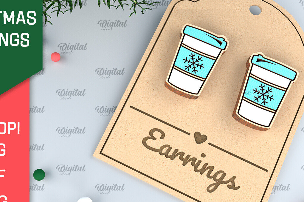 Intra απο ξύλο plywood 3mm-4mm πάχος - Χριστουγεννιάτικα ξύλινα σκουλαρίκια με λέιζερ Δίασταση 3x3 cm INTRAFABR-99874144