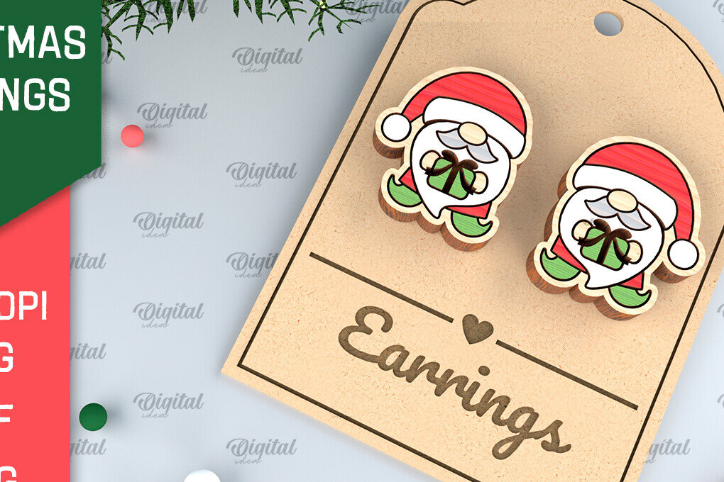 Intra απο ξύλο plywood 3mm-4mm πάχος - Χριστουγεννιάτικα ξύλινα σκουλαρίκια με λέιζερ Δίασταση 3x3 cm INTRAFABR-99874301