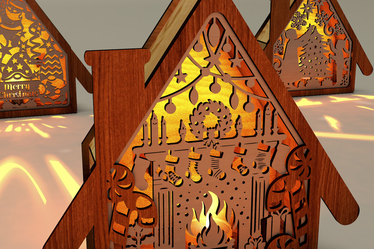 Intra απο ξύλο plywood 3mm-4mm πάχος - Χριστουγεννιάτικο Ξύλινο Σπίτι Νυχτερινό Φως Δίασταση 8x7 cm INTRAFABR-109272648