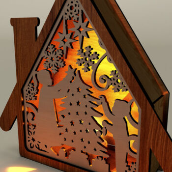 Intra απο ξύλο plywood 3mm-4mm πάχος - Χριστουγεννιάτικο Ξύλινο Σπίτι Νυχτερινό Φως Δίασταση 8x7 cm INTRAFABR-109272648 - Image 2