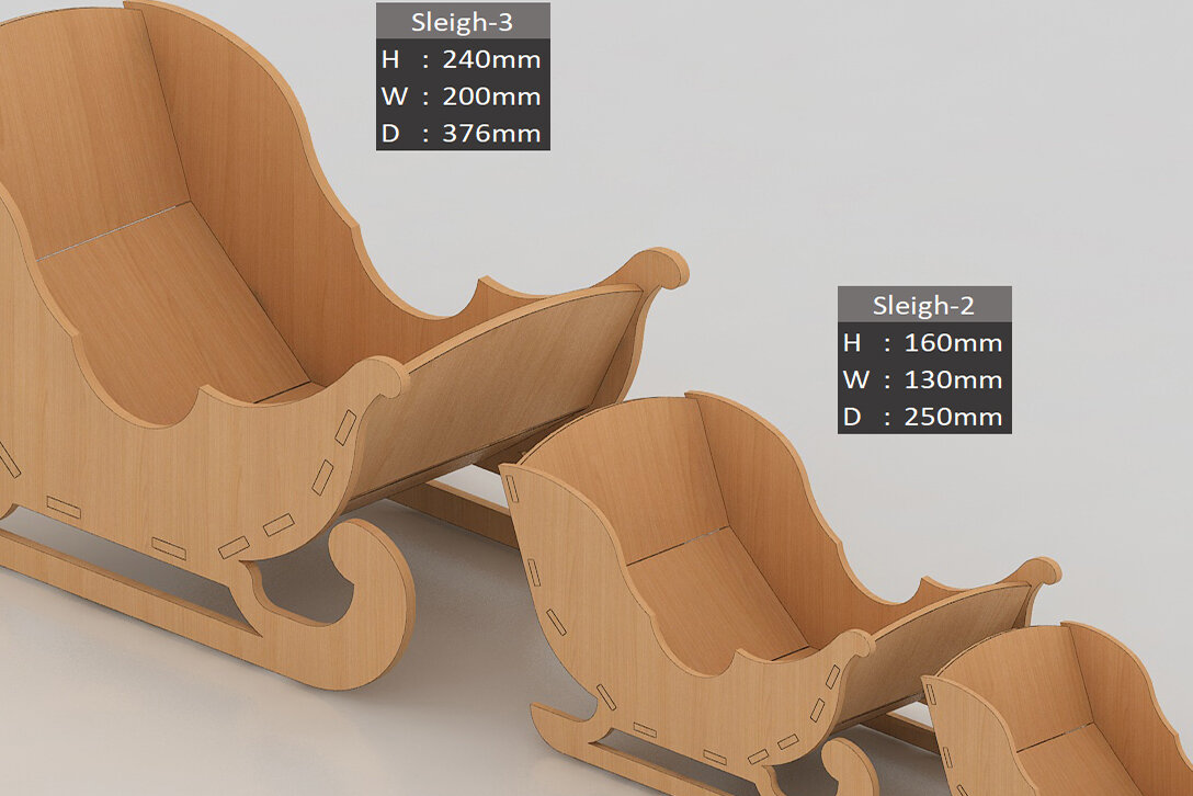 Intra απο ξύλο plywood 3mm-4mm πάχος - Χριστουγεννιάτικα Ξύλινα Αρχεία κομμένα με έλκηθρο Άγιου Βασίλη Δίασταση 30x20 cm INTRAFABR-38589870