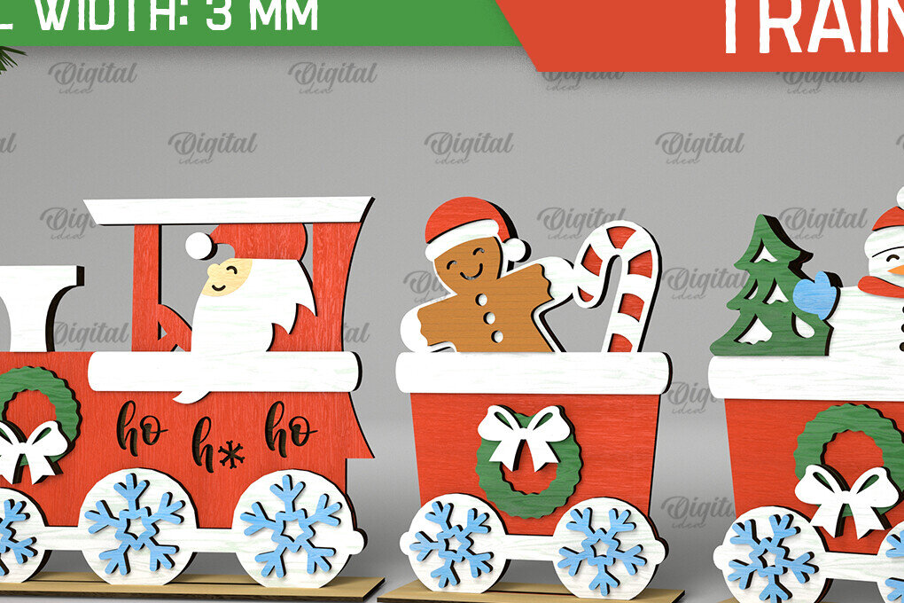 Intra απο ξύλο plywood 3mm-4mm πάχος - Χριστουγεννιάτικο ξύλινο τρένο σχέδιο κοπής με λέιζερ Δίασταση 15x15 cm INTRAFABR-105126598