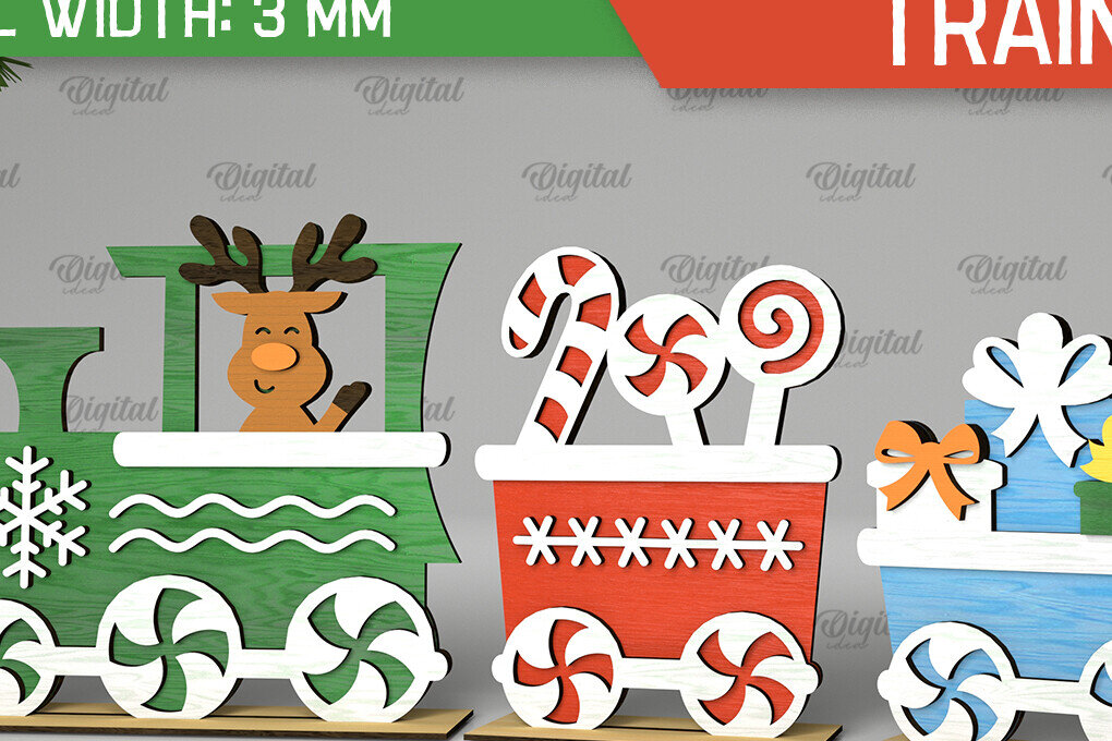 Intra απο ξύλο plywood 3mm-4mm πάχος - Χριστουγεννιάτικο ξύλινο τρένο σχέδιο κοπής με λέιζερ Δίασταση 15x15 cm INTRAFABR-105126734