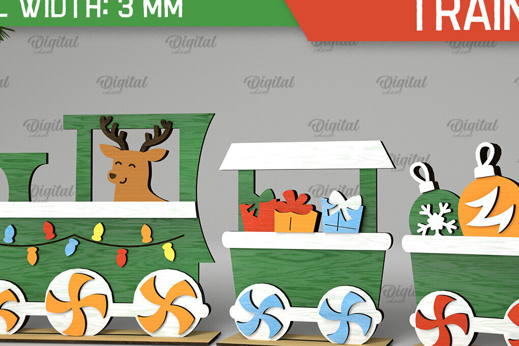 Intra απο ξύλο plywood 3mm-4mm πάχος - Χριστουγεννιάτικο ξύλινο τρένο σχέδιο κοπής με λέιζερ Δίασταση 15x15 cm INTRAFABR-105126816
