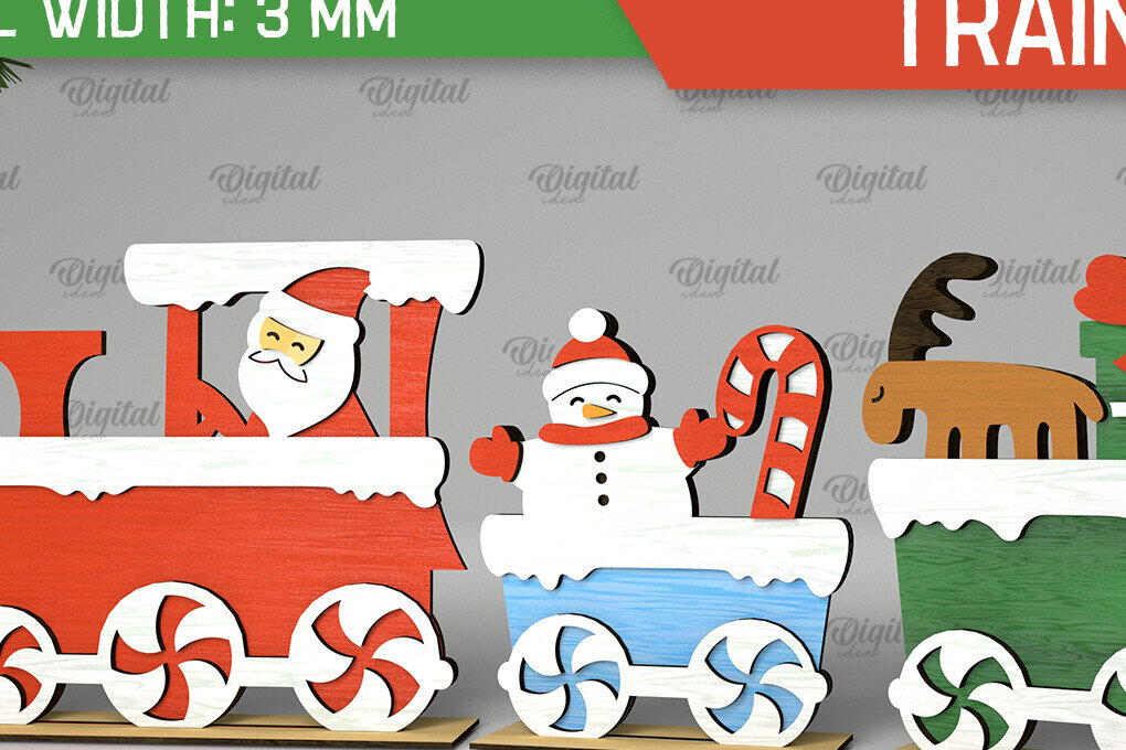 Intra απο ξύλο plywood 3mm-4mm πάχος - Χριστουγεννιάτικο ξύλινο τρένο σχέδιο κοπής με λέιζερ Δίασταση 15x15 cm INTRAFABR-105126878