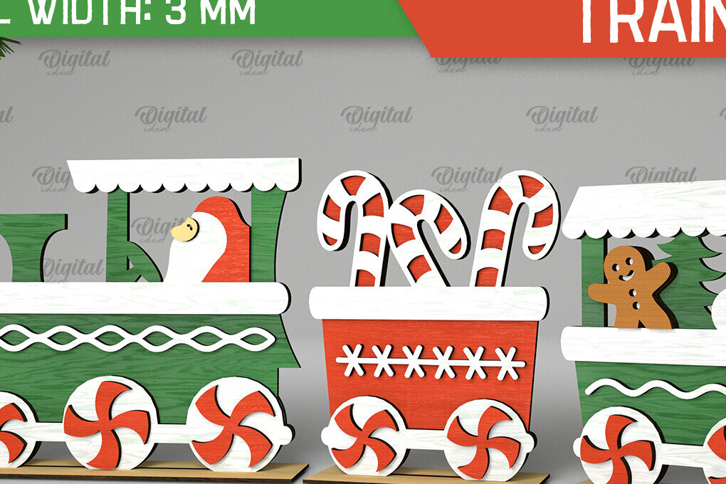 Intra απο ξύλο plywood 3mm-4mm πάχος - Χριστουγεννιάτικο ξύλινο τρένο σχέδιο κοπής με λέιζερ Δίασταση 15x15 cm INTRAFABR-105127001