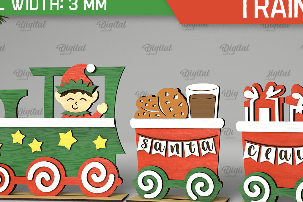 Intra απο ξύλο plywood 3mm-4mm πάχος - Χριστουγεννιάτικο ξύλινο τρένο σχέδιο κοπής με λέιζερ Δίασταση 15x15 cm INTRAFABR-105126530