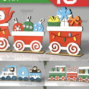 Intra απο ξύλο plywood 3mm-4mm πάχος - Χριστουγεννιάτικα ξύλινα τρένα με κομμένο λέιζερ Δίασταση 15x15 cm INTRAFABR-105128365 - Image 1