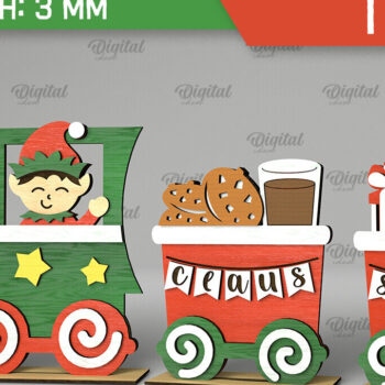 Intra απο ξύλο plywood 3mm-4mm πάχος - Χριστουγεννιάτικα ξύλινα τρένα με κομμένο λέιζερ Δίασταση 15x15 cm INTRAFABR-105128365 - Image 3