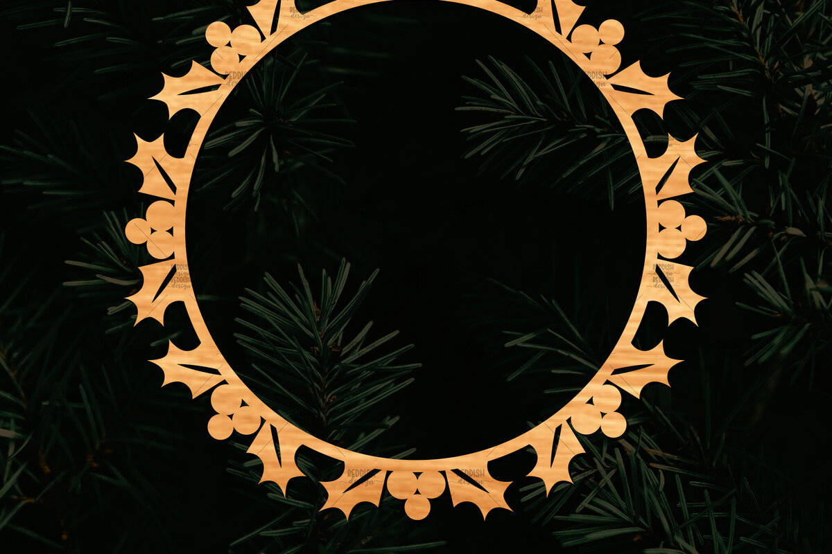 Intra απο ξύλο plywood 3mm-4mm πάχος - Χριστουγεννιάτικο στεφάνι τρισδιάστατο σχέδιο κοπής με λέιζερ Δίασταση 20x20 cm INTRAFABR-109213621