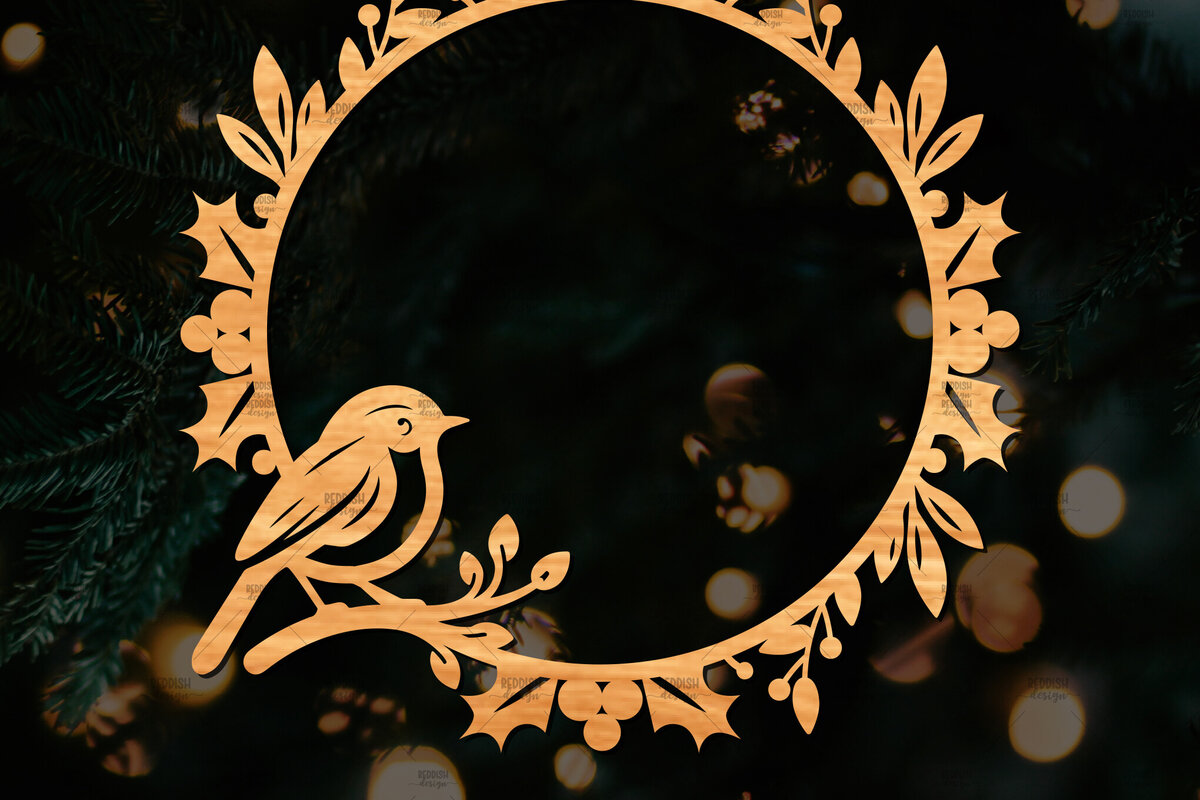 Intra απο ξύλο plywood 3mm-4mm πάχος - Χριστουγεννιάτικο στεφάνι τρισδιάστατο σχέδιο κοπής με λέιζερ Δίασταση 20x20 cm INTRAFABR-109213670