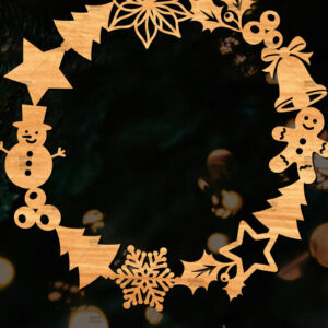 Intra απο ξύλο plywood 3mm-4mm πάχος - Χριστουγεννιάτικο στεφάνι τρισδιάστατο σχέδιο κοπής με λέιζερ Δίασταση 20x20 cm INTRAFABR-109213740