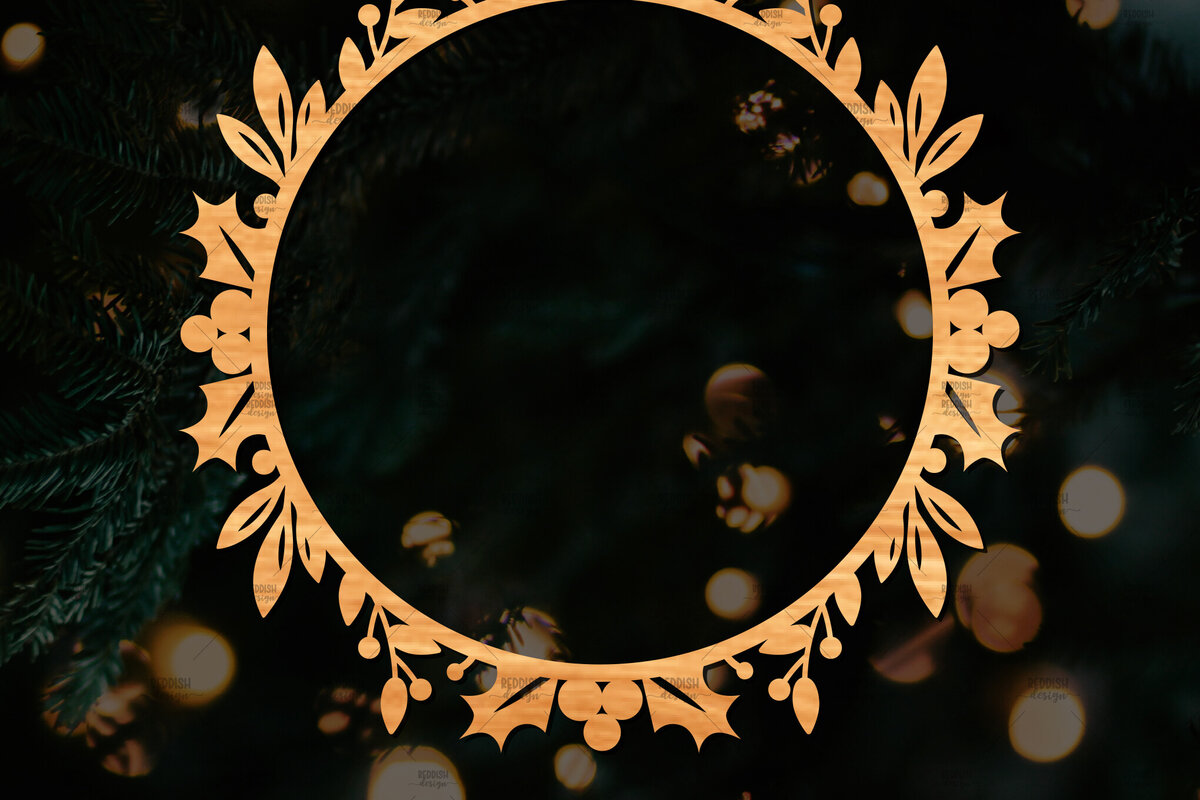 Intra απο ξύλο plywood 3mm-4mm πάχος - Χριστουγεννιάτικο στεφάνι τρισδιάστατο σχέδιο κοπής με λέιζερ Δίασταση 20x20 cm INTRAFABR-109213595