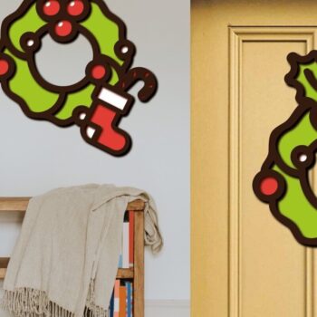 Intra απο ξύλο plywood 3mm-4mm πάχος - Χριστουγεννιάτικο στεφάνι 3D, Στολίδι Μάνταλα Δίασταση 6x6 cm INTRAFABR-79558727 - Image 3